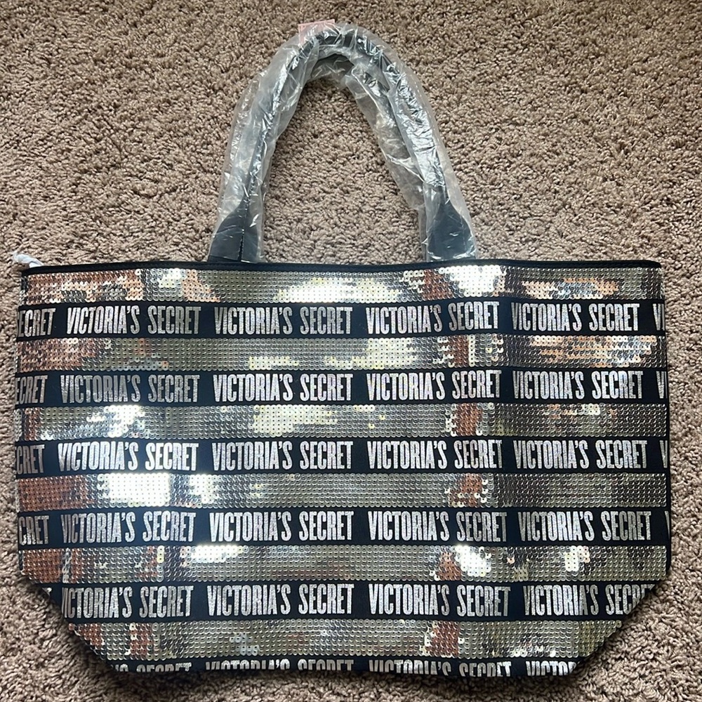 NEW Victoria Secret sequin and canvas tote with wristlet